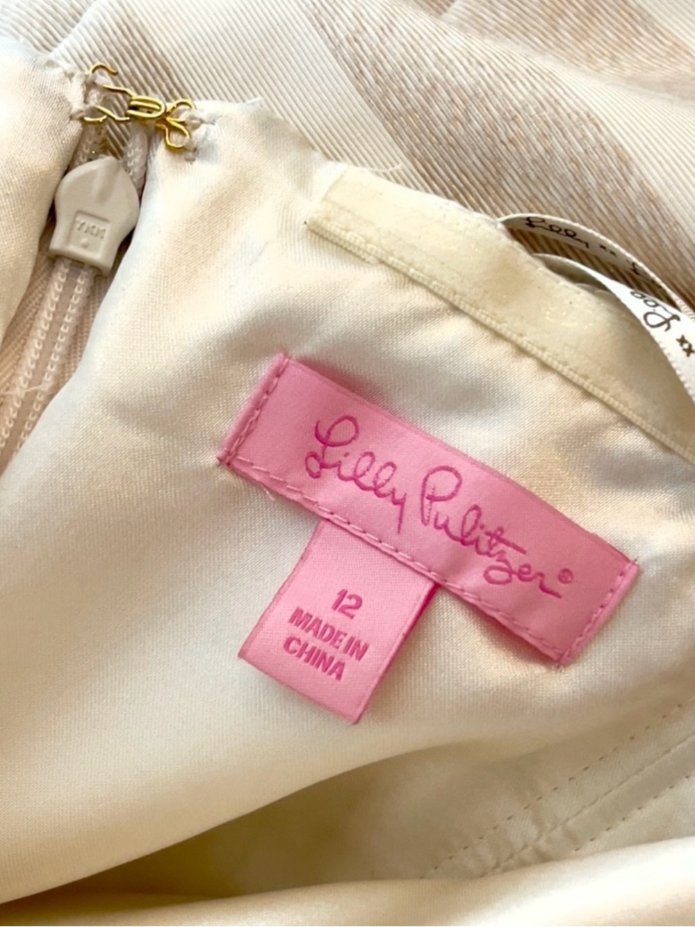 Lilly Pulitzer Blossom Strapless Embroidered Mini Dress Gold Cream Size 12 - Picture 10 of 12
